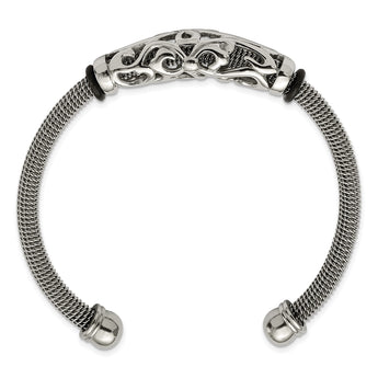 Stainless Steel Polished Black Rubber Bracelet - Birthstone Company