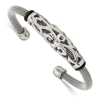 Stainless Steel Polished Black Rubber Bracelet - Birthstone Company