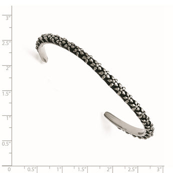 Stainless Steel Polished/Antiqued Floral Thin Cuff Bangle - Birthstone Company