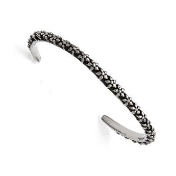 Stainless Steel Polished/Antiqued Floral Thin Cuff Bangle - Birthstone Company