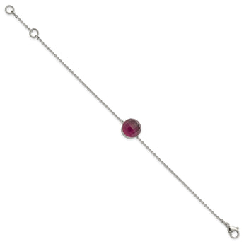 Stainless Steel Polished Maroon Glass w/1in ext Bracelet - Birthstone Company