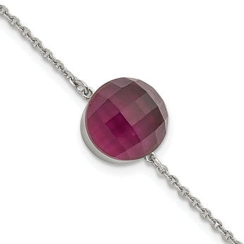 Stainless Steel Polished Maroon Glass w/1in ext Bracelet - Birthstone Company