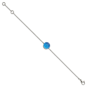 Stainless Steel Polished Blue Glass w/1in ext Bracelet - Birthstone Company