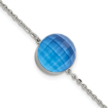 Stainless Steel Polished Blue Glass w/1in ext Bracelet - Birthstone Company