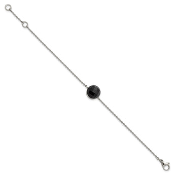 Stainless Steel Polished Dark Brown Glass w/1in ext Bracelet - Birthstone Company