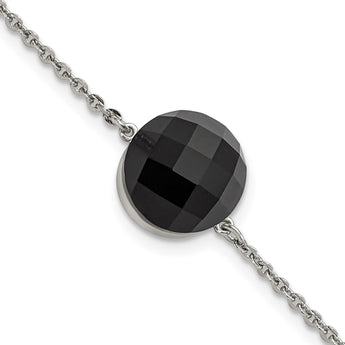 Stainless Steel Polished Dark Brown Glass w/1in ext Bracelet - Birthstone Company