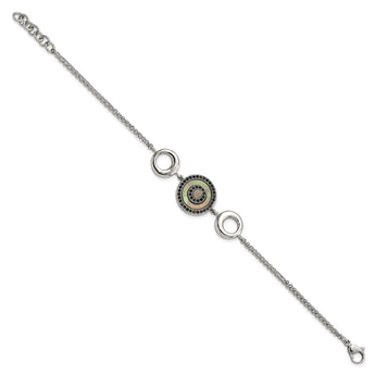Stainless Steel Polished Black Mop & Crystal with . ext Bracelet for Women - Birthstone Company