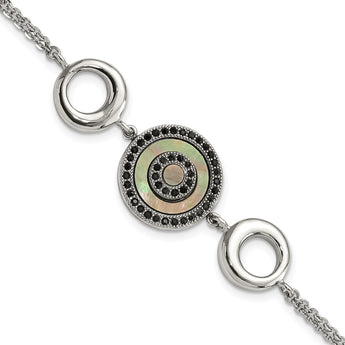 Stainless Steel Polished Black Mop & Crystal with . ext Bracelet for Women - Birthstone Company