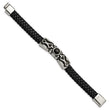 Stainless Steel Antiqued & Polished w/ Blk Onyx Leather Bracelet - Birthstone Company