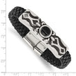 Stainless Steel Antiqued & Polished w/ Blk Onyx Leather Bracelet - Birthstone Company