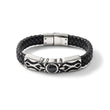 Stainless Steel Antiqued & Polished w/ Blk Onyx Leather Bracelet - Birthstone Company