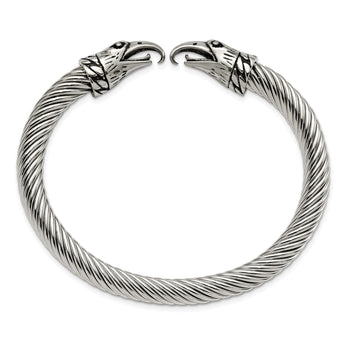 Stainless Steel Antiqued and Polished Eagle Cuff Bangle - Birthstone Company