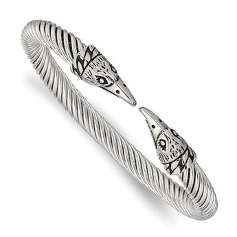 Stainless Steel Antiqued and Polished Eagle Cuff Bangle - Birthstone Company
