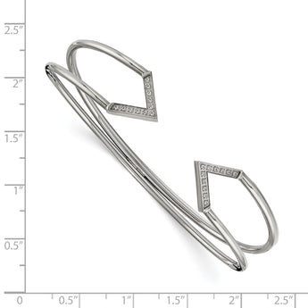 Stainless Steel Polished with CZ Flexible Cuff Bangle - Birthstone Company