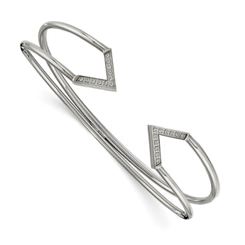 Stainless Steel Polished with CZ Flexible Cuff Bangle - Birthstone Company