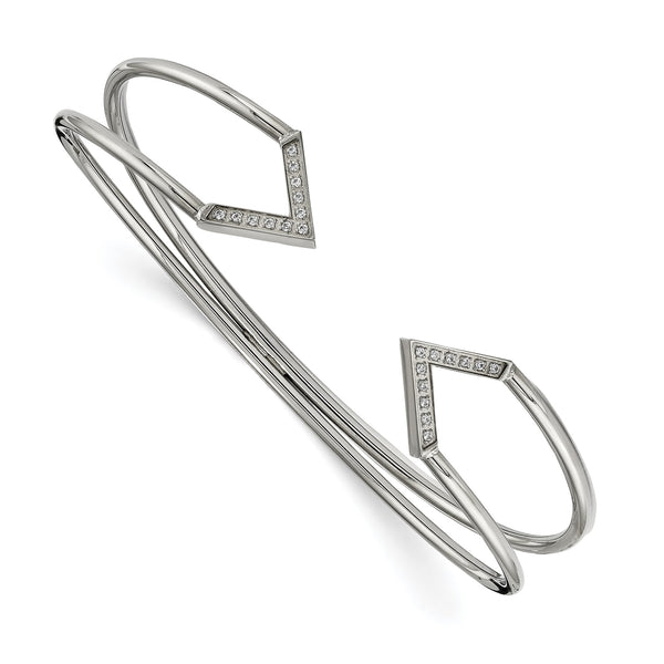 Stainless Steel Polished with CZ Flexible Cuff Bangle - Birthstone Company