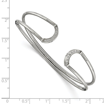 Stainless Steel Polished with CZ Flexible Cuff Bangle - Birthstone Company
