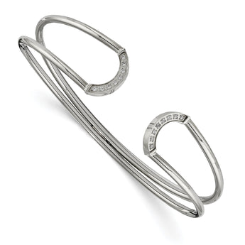 Stainless Steel Polished with CZ Flexible Cuff Bangle - Birthstone Company