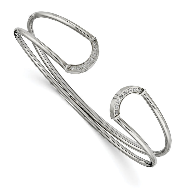 Stainless Steel Polished with CZ Flexible Cuff Bangle - Birthstone Company