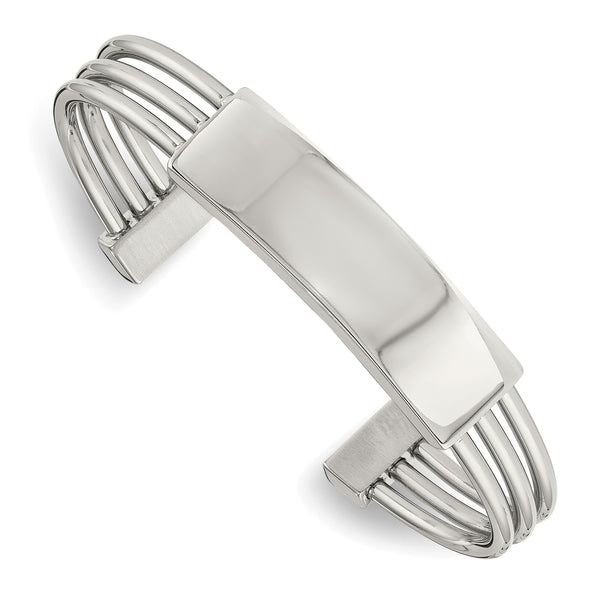 Stainless Steel Polished ID Plate Cuff Bangle - Birthstone Company