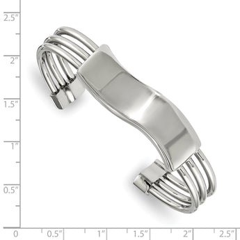 Stainless Steel Polished Waved ID Cuff Bangle - Birthstone Company