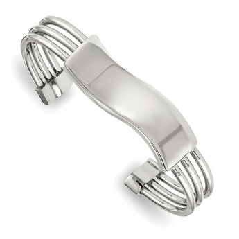 Stainless Steel Polished Waved ID Cuff Bangle - Birthstone Company