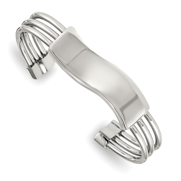 Stainless Steel Polished Waved ID Cuff Bangle - Birthstone Company