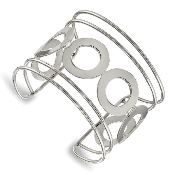Stainless Steel Polished Circle Design 50.00mm Cuff Bangle - Birthstone Company