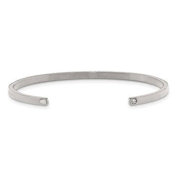 Stainless Steel Polished Love CZ 3mm Cuff Bangle - Birthstone Company