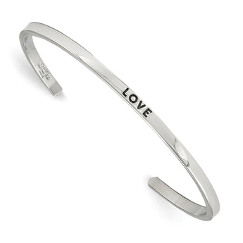 Stainless Steel Polished Love CZ 3mm Cuff Bangle - Birthstone Company