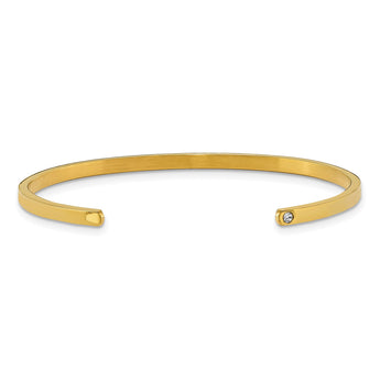 Stainless Steel Yellow IP-plated Love you to the Moon CZ 3mm Cuff Bangle - Birthstone Company