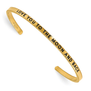 Stainless Steel Yellow IP-plated Love you to the Moon CZ 3mm Cuff Bangle - Birthstone Company