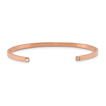 Stainless Steel Rose IP-plated xoxoxo CZ 3mm Cuff Bangle - Birthstone Company