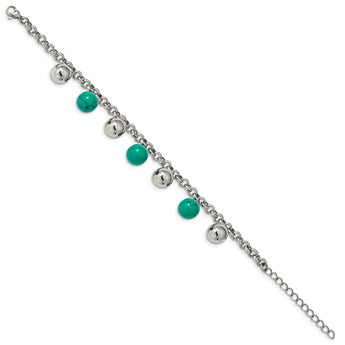 Stainless Steel Polished with Imit.Turquoise Beads with ext. Bracelet for Women - Birthstone Company
