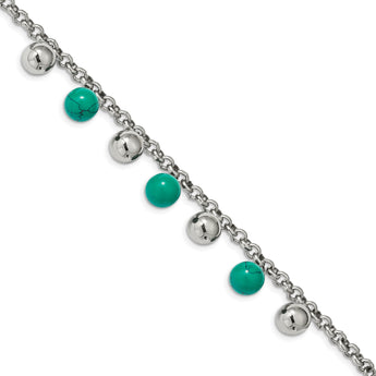Stainless Steel Polished with Imit.Turquoise Beads with ext. Bracelet for Women - Birthstone Company