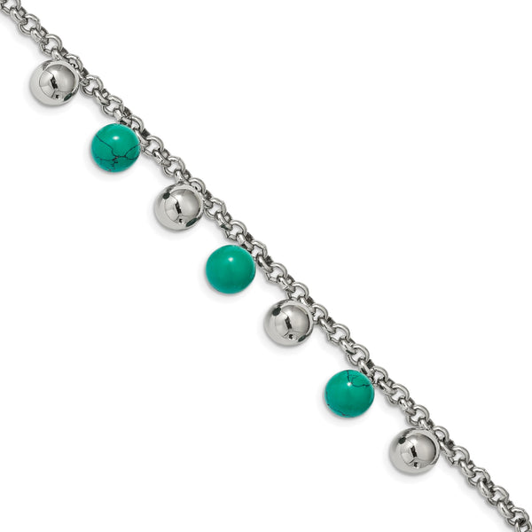 Stainless Steel Polished with Imit.Turquoise Beads with ext. Bracelet for Women - Birthstone Company