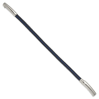Stainless Steel Polished Black and Blue PU Adjust 7.75in to 8.25in Bracelet - Birthstone Company