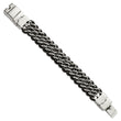 Stainless Steel Polished Black Leather Bracelet - Birthstone Company