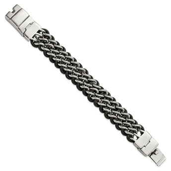 Stainless Steel Polished Black Leather Bracelet - Birthstone Company