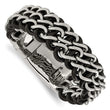 Stainless Steel Polished Black Leather Bracelet - Birthstone Company