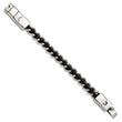 Stainless Steel Polished Black Leather 8.5in Bracelet - Birthstone Company