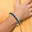 Stainless Steel Polished Black Leather 8.5in Bracelet - Birthstone Company