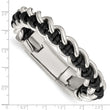 Stainless Steel Polished Black Leather 8.5in Bracelet - Birthstone Company
