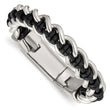 Stainless Steel Polished Black Leather 8.5in Bracelet - Birthstone Company
