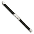 Stainless Steel Brushed and Polished Black Leather 8.5in ID Bracelet - Birthstone Company