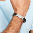 Stainless Steel Brushed and Polished Black Leather 8.5in ID Bracelet - Birthstone Company
