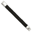 Stainless Steel Polished Flat Braided Black Leather Bracelet - Birthstone Company