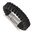 Stainless Steel Polished Flat Braided Black Leather Bracelet - Birthstone Company