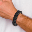 Stainless Steel Polished Flat Braided Black Leather Bracelet - Birthstone Company