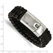 Stainless Steel Polished Flat Braided Black Leather Bracelet - Birthstone Company